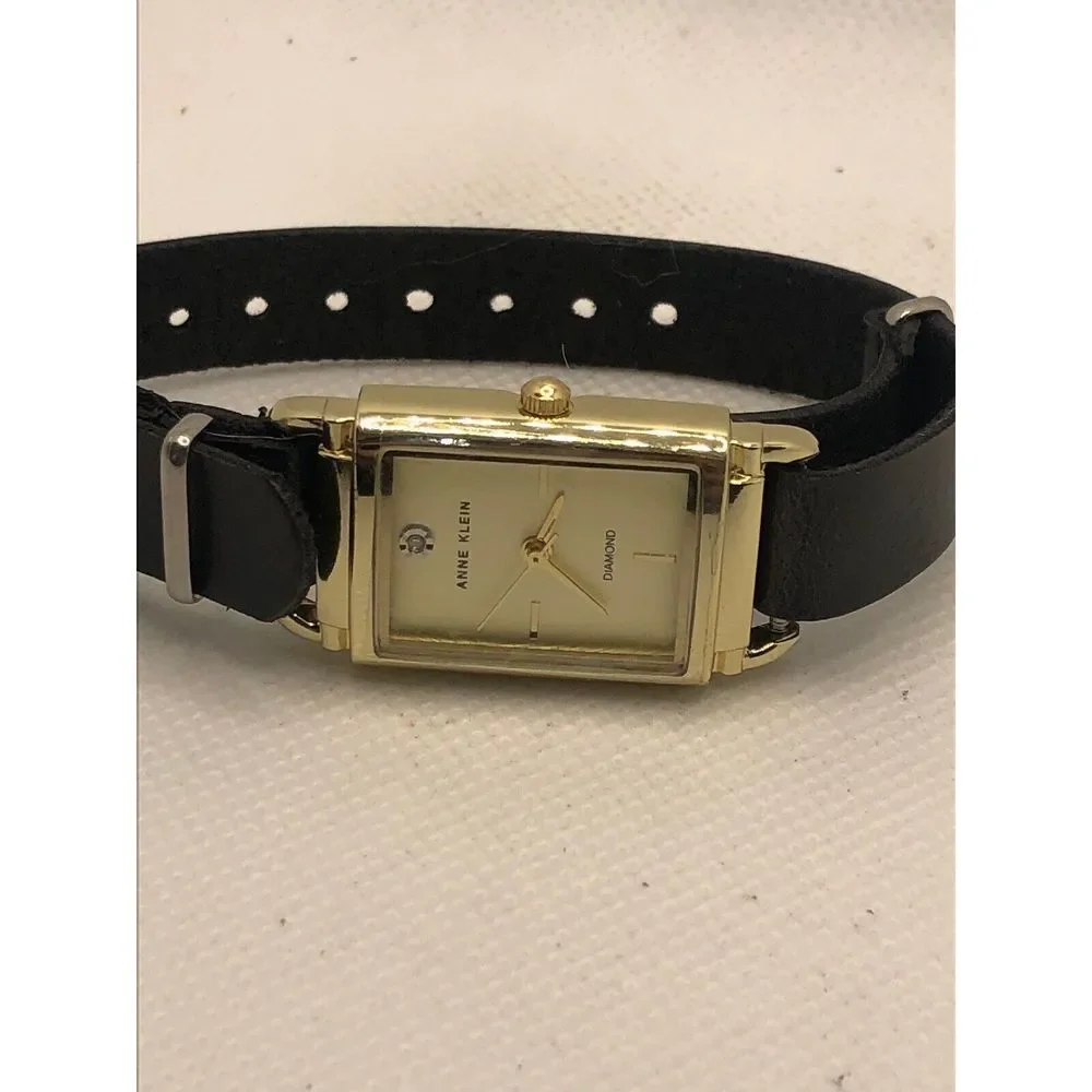 Anne Klein AK/3036 Unisex Black Leather Analog Cream Dial Quartz Watch OL158